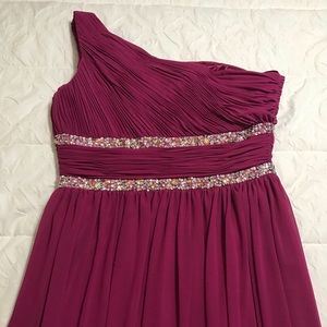 One Shoulder Purple Magenta Prom Dress Rhinestones